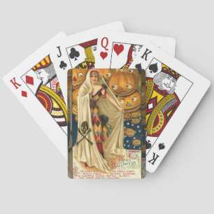 Antique Halloween Jack O Lantern Costume Woman Playing Cards