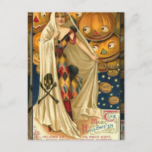 Antique Halloween Jack O Lantern Costume Woman Postcard
