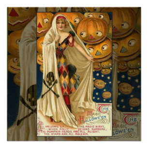 Antique Halloween Jack O Lantern Costume Woman Poster