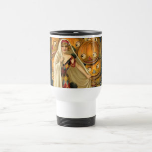 Antique Halloween Jack O Lantern Costume Woman Travel Mug