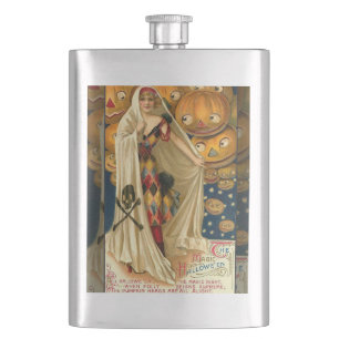 Antique Halloween Jack O Lantern  Hip Flask