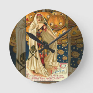 Antique Halloween Jack O Lantern  Round Clock
