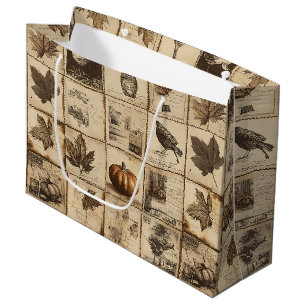 Antique Harvest Pumpkin Maple Leaf Sepia Large Gift Bag