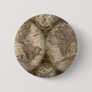 Antique Historical Old World Atlas Map Continents 6 Cm Round Badge