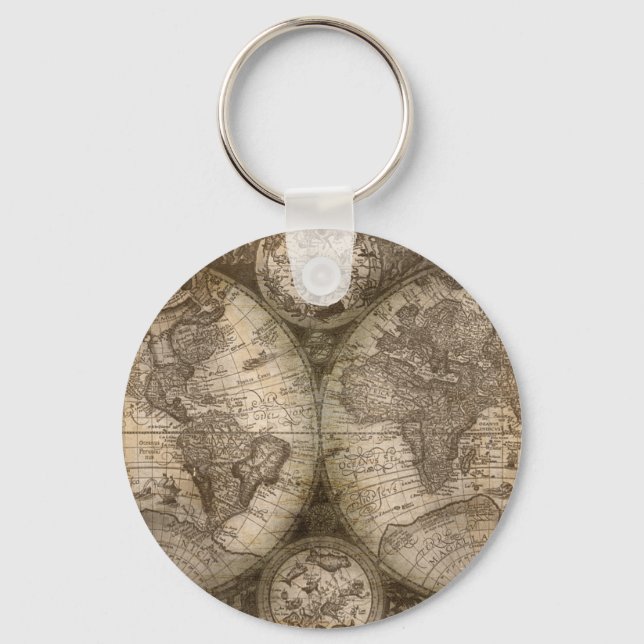Antique Historical Old World Atlas Map Continents Key Ring (Front)