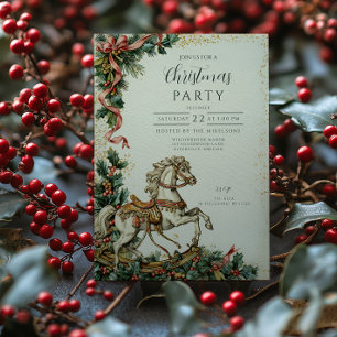 Antique Holiday Rocking Horse Christmas Invitation