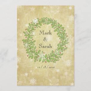 Antique Holiday Snowy Wreath Sketch Invitation