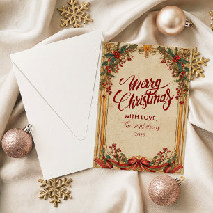 Antique Holly Berry Christmas Holiday Card