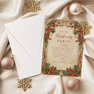 Antique Holly Berry Christmas Invitation