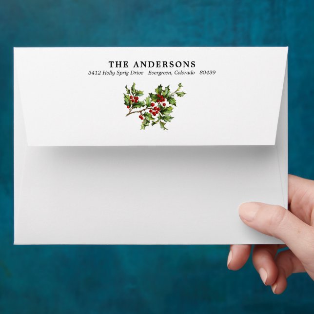 Antique Holly Christmas Holiday Envelope (Hand)