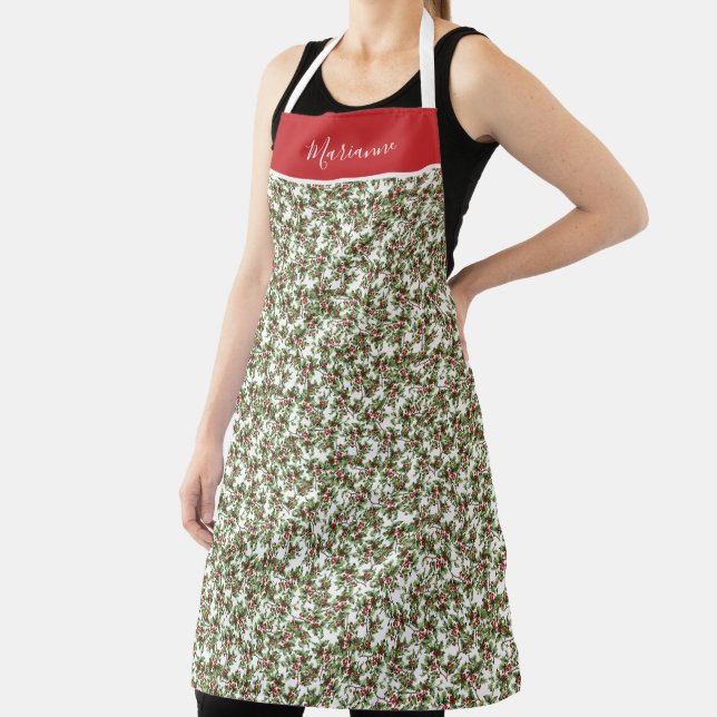 Antique Holly Pattern with Name Apron (Insitu)