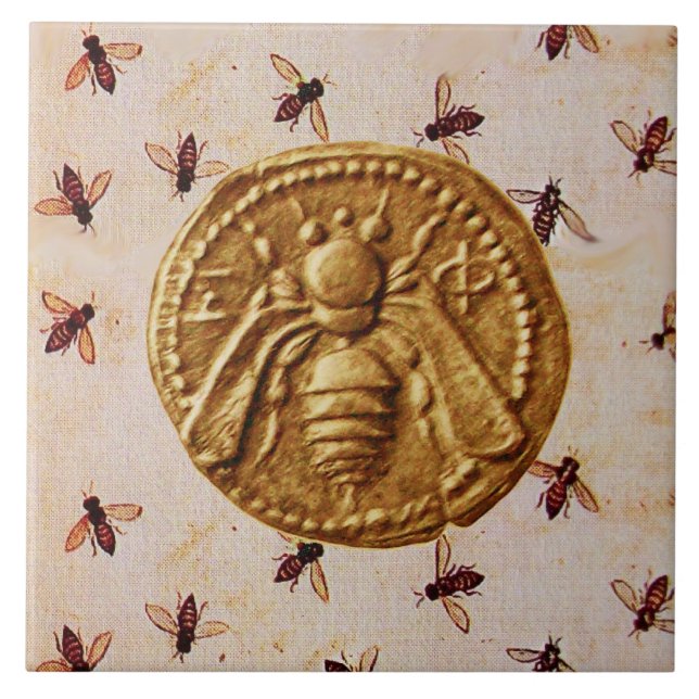 ANTIQUE HONEY BEE COIN AND FLYING BEES TILE (Front)