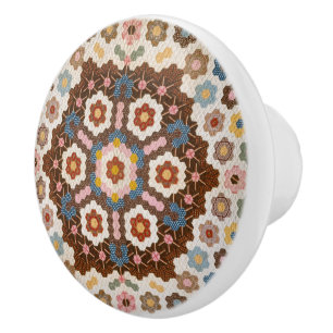 Antique Honeycomb Quilt Pattern - Folk Art Crafty  Ceramic Knob