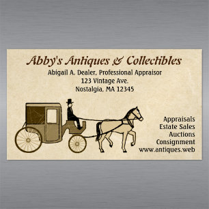 Antique Horse Driven Carriage   Vintage Style Magnetic Business Card