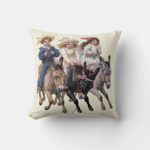Antique horse pony children art cushion