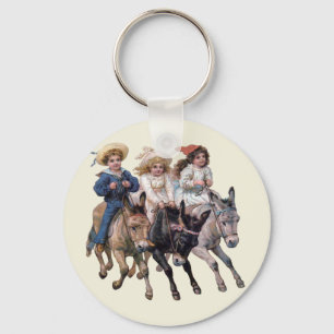 Antique horse pony children art key ring