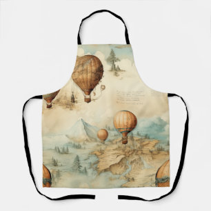 Antique Hot Air Balloon Sepia Map Landscape Apron