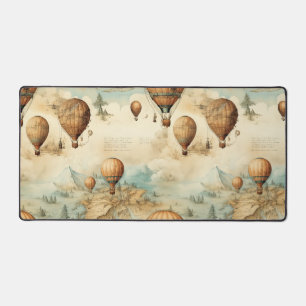 Antique Hot Air Balloon Sepia Map Landscape Desk Mat