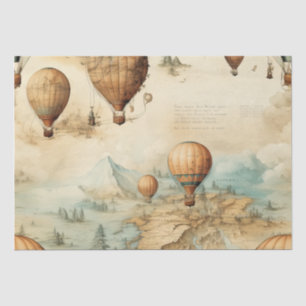 Antique Hot Air Balloon Sepia Map Landscape Tissue Paper