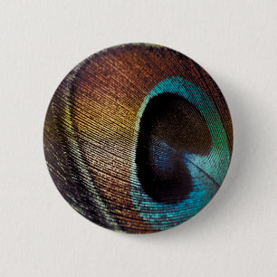 Antique Hues Peacock Feather Eye 6 Cm Round Badge