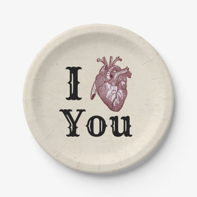 Antique I Heart You Paper Plate (Front)