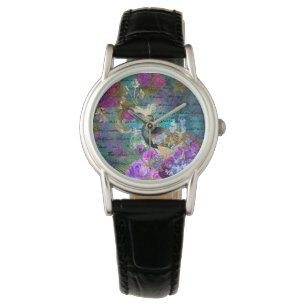 Antique Illustrated Peacock & Flowers Grunge Watch