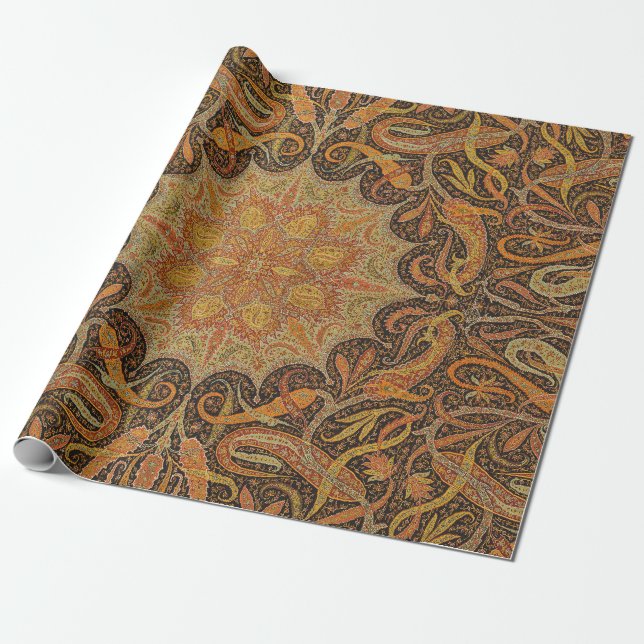 Antique Indian Boteh Pattern Wrapping Paper (Unrolled)