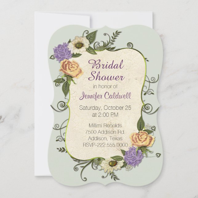 Antique Inspired Floral Bridal Shower Invitation (Front)