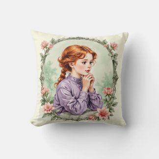 Antique-Inspired Floral Girl Cushion
