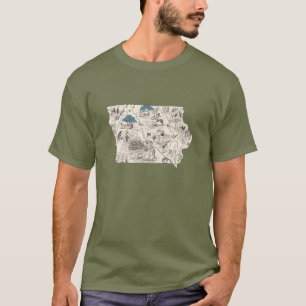 Antique Iowa Shaped Vintage Hawkeye Picture Map T-Shirt