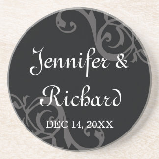 Antique iron scroll black custom name wedding date coaster