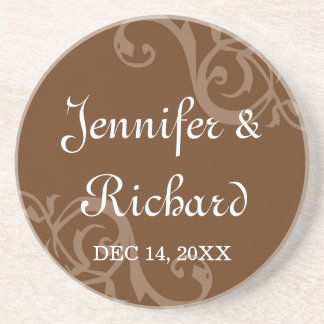 Antique iron scroll brown custom name wedding date coaster