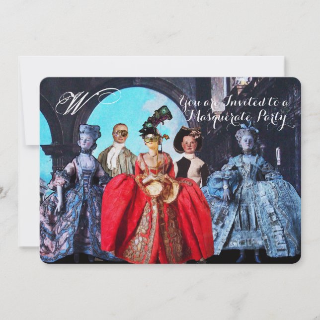 ANTIQUE ITALIAN PUPPETS MASQUERADE COSTUME PARTY INVITATION (Front)