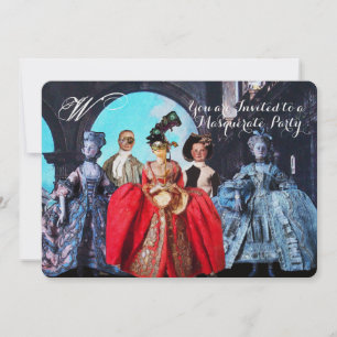 ANTIQUE ITALIAN PUPPETS MASQUERADE COSTUME PARTY INVITATION