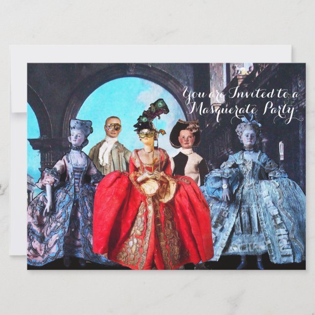 ANTIQUE ITALIAN PUPPETS MASQUERADE COSTUME PARTY INVITATION (Front)