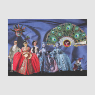 ANTIQUE ITALIAN PUPPETS,MASQUERADE MASKS Blue Tissue Paper