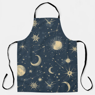 Antique Ivory Celestial Moon Star Map Navy Apron
