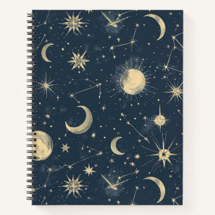 Antique Ivory Celestial Moon Star Map Navy Notebook