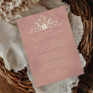 Antique Ivory Crest Mauve Wedding Dinner Menu Invitation