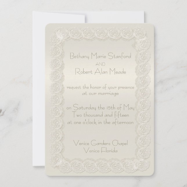 Antique Ivory Lace Florals Wedding Invitations (Front)