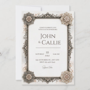 Antique Ivory Mandala Frame Wedding Invitation