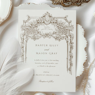 Antique Ivory Sepia Ornate Wedding Arch Invitation