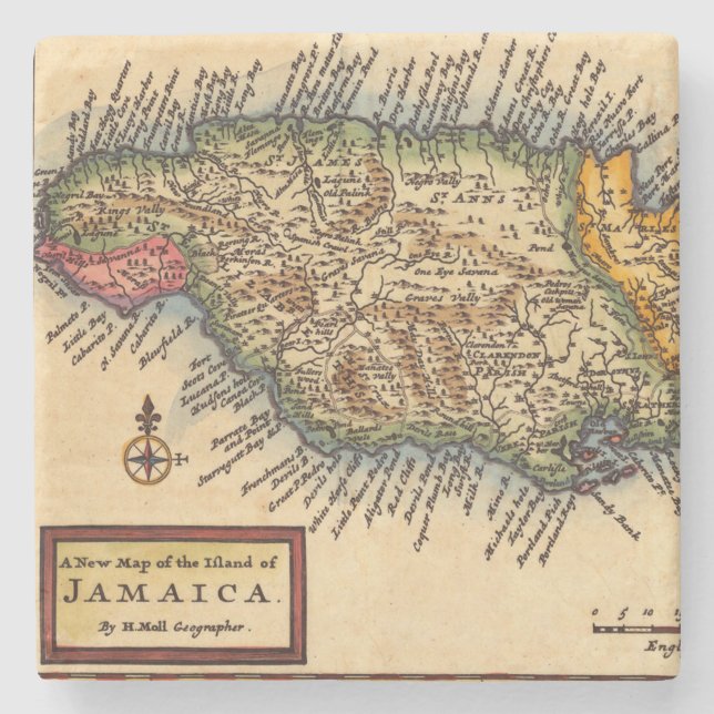 Antique Jamaica Map Stone Coaster (Front)