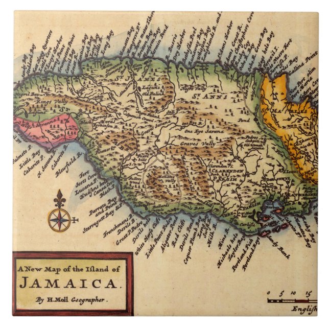Antique Jamaica Map Tile (Front)