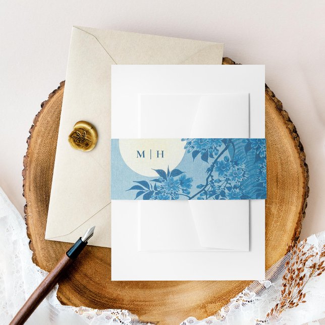 Antique Japanese Blue Cherry Blossom Invitation Belly Band (Creator Uploaded)