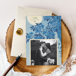 Antique Japanese Blue Cherry Blossom Photo Save The Date