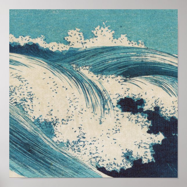 Antique Japanese Blue Waves Ocean Print (Front)