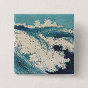 Antique Japanese Blue Waves Ocean Print 15 Cm Square Badge