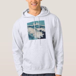 Antique Japanese Blue Waves Ocean Print Hoodie