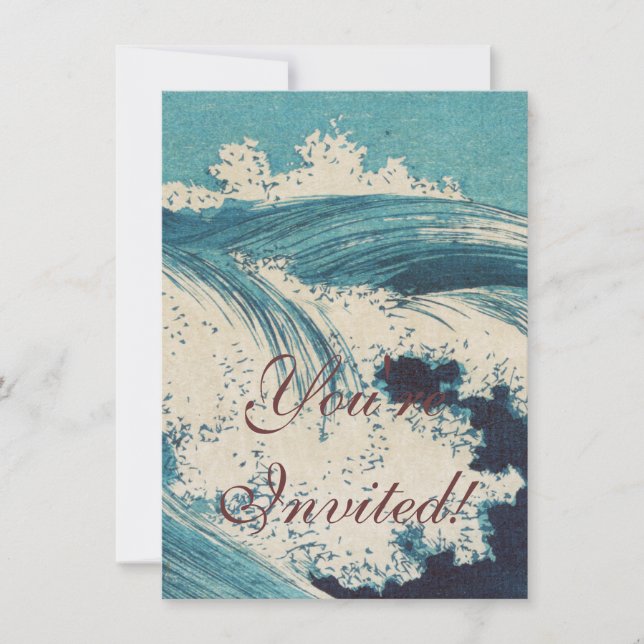 Antique Japanese Blue Waves Ocean Print Invitation (Front)